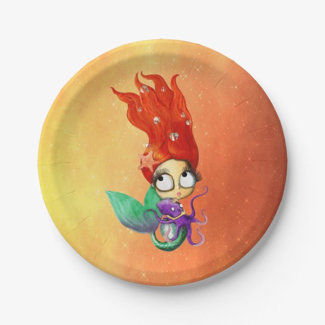 Gespenstische Meerjungfrau mit Krake Pappteller (Vorderseite)