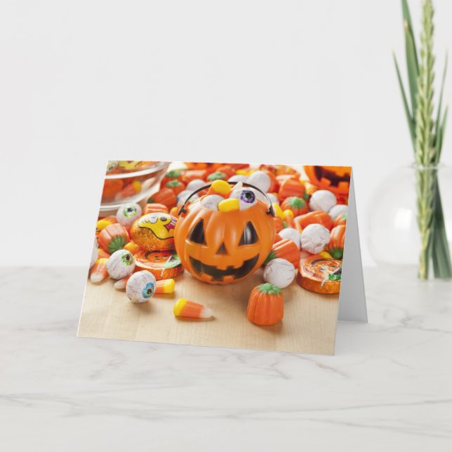 Gespenstische orange Halloween-Süßigkeit Karte (Vorderseite)
