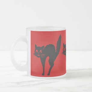 gespenstische schwarze Halloween-Katze mit zurück Mattglastasse