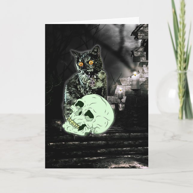 Gespenstische Zombie-Katzen-Halloween-Karte Karte (Vorderseite)