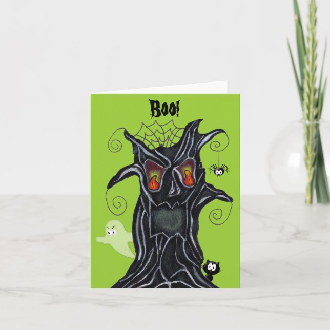 Gespenstischer Baum mit Freund-Anmerkungs-Karte Karte (Vorderseite)