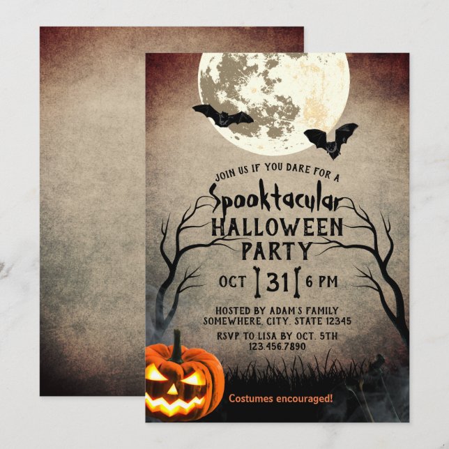 Gespenstischer Kürbis-Spuk Halloween-Party Einladung (Vorne/Hinten)