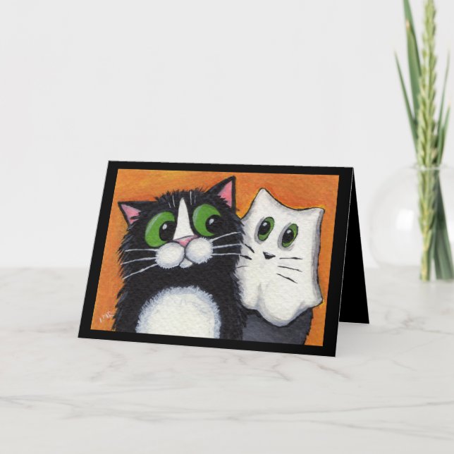 Gespenstisches Goings auf Halloween-Katzen Karte (Vorderseite)