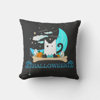 Gespielte Ghost Cat Haunts Halloween-Nacht Kissen
