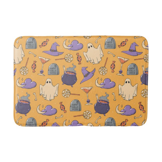Gespielte Halloween-Geister und Hexen-Muster Badematte (Vorderseite)
