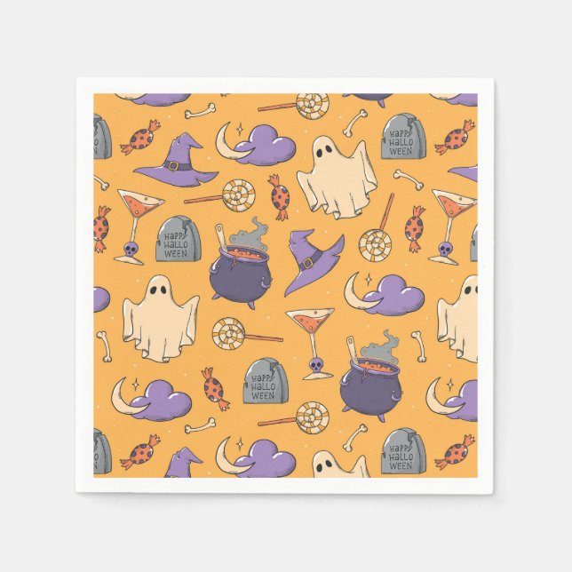 Gespielte Halloween-Geister und Hexen-Muster Serviette (Vorderseite)