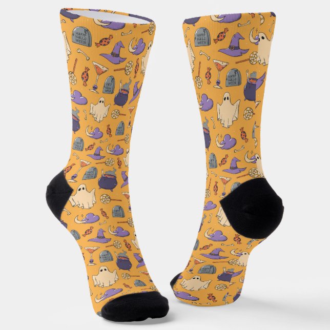 Gespielte Halloween-Geister und Hexen-Muster Socken (Gewinkelt)