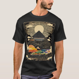 Gespitzte Gelassenheit: Landschaftlicher schwarzer T-Shirt