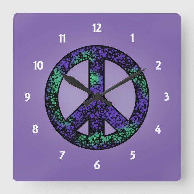 Gesprenkelte Zeichen-Uhr des Friedens3 Quadratische Wanduhr (Vorderseite)