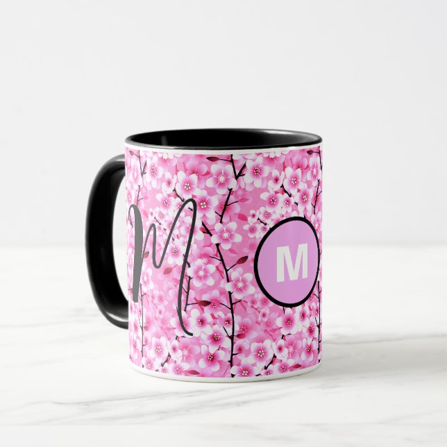 Gestaltbare Tasse | Rosa Bläschen Mit Monogramm Er (Vorderseite Links)