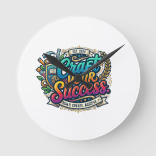 Gestalte deinen Erfolg – Inspirierende Typografie Runde Wanduhr