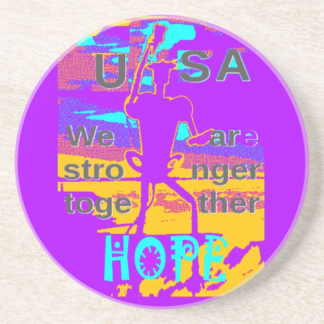 Gestalten Sie Ihre USA - hoffen wir gemeinsam Sandstein Untersetzer (Vorne)