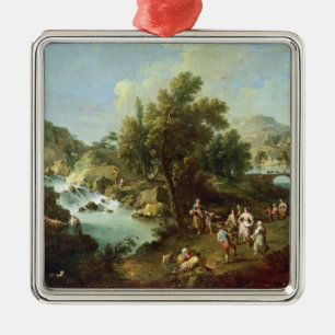 Gestalten Sie mit einem Fluss und Tanzen-Bauern Silbernes Ornament