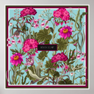 Gestalten Sie Schal mit Geranien und wilden Blume. Poster