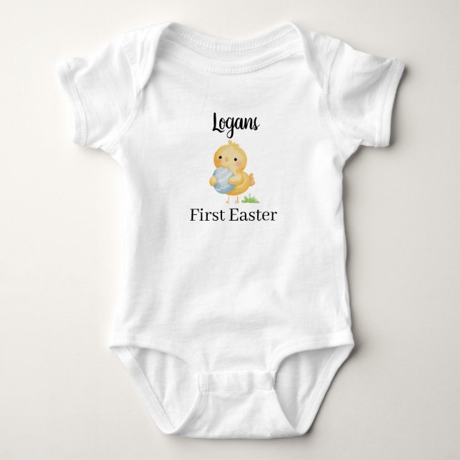 Gestaltet. Mein erstes Ostern. Küken. Baby Strampler (Vorderseite)