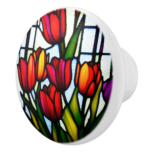 "Gestaltete Glasblüten: Blütenfarben durch Bläsche Keramikknauf (Rechts)