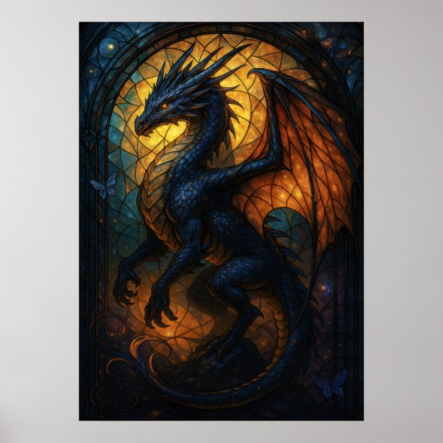 Gestaltete Glasdrache Fantasy Artwork Poster (Vorne)