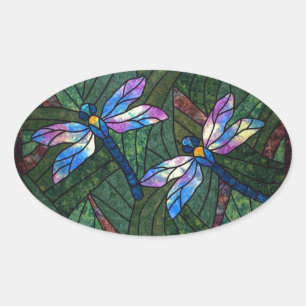 Gestaltete Glass-Dragonfis Ovaler Aufkleber