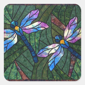 Gestaltete Glass-Dragonfis Quadratischer Aufkleber