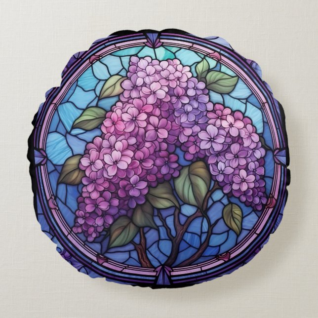Gestaltete Glass Lilac Blüten Rundes Kissen (Vorderseite)