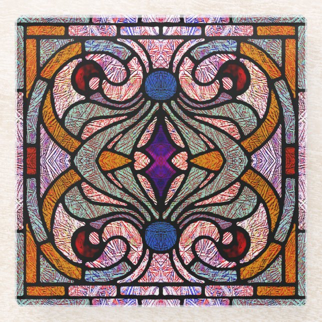 Gestaltete Glastüren in Rosa und Aprikose Glasuntersetzer (Vorderseite)