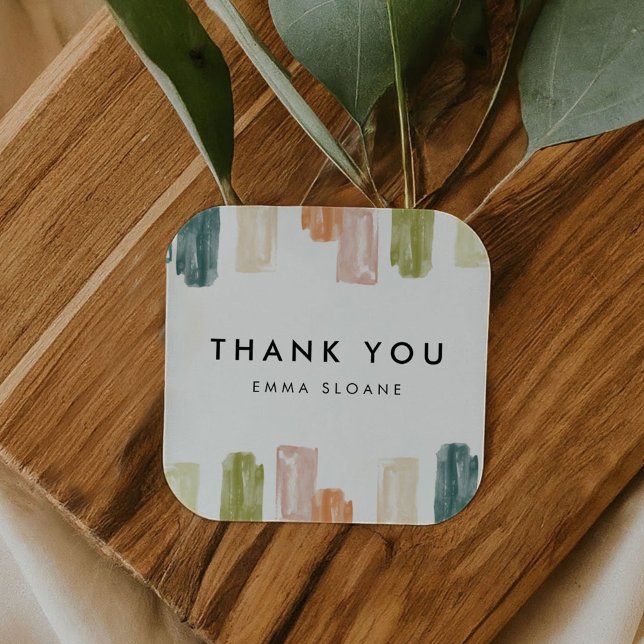 Gestaltete Juwelen Danke Karte Quadratischer Aufkleber (Painted Jewels Thank You Card Square Sticker)