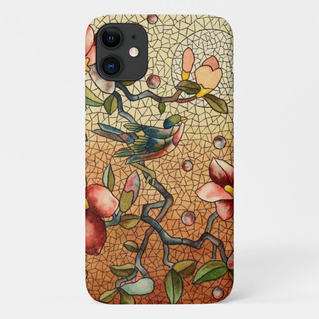 Gestalteter Vogel aus Glas auf einem blühenden Bau Case-Mate iPhone Hülle (Rückseite)