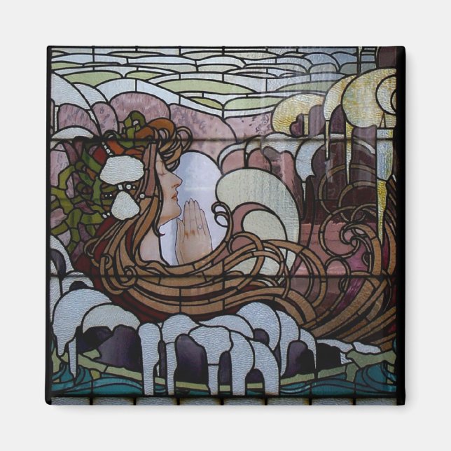 Gestaltetes Glas Art Nouveau Sea Scene Magnet (Vorne)