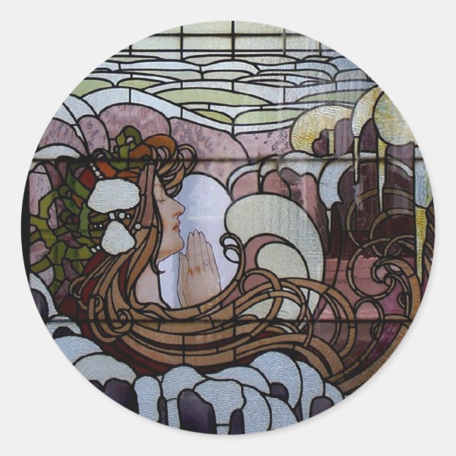 Gestaltetes Glas Art Nouveau Sea Scene Runder Aufkleber (Vorderseite)