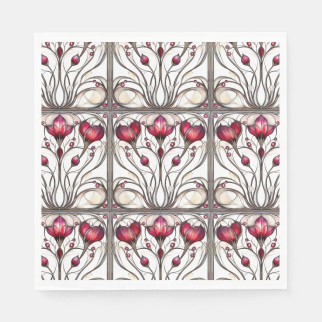 Gestaltetes Glas Elegant Rote Flora Serviette (Vorderseite)