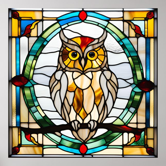 Gestaltetes Glas-Look-Owl-Design Poster (Vorne)