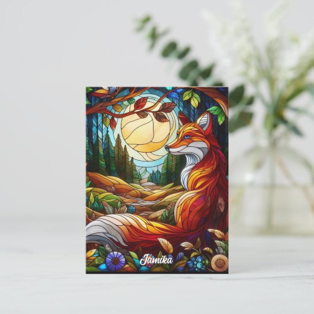 Gestaltetes Glas Look Red Fox Postkarte (Stehend Vorderseite)
