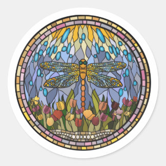Gestaltetes Glas mit Drachenfliege Runder Aufkleber