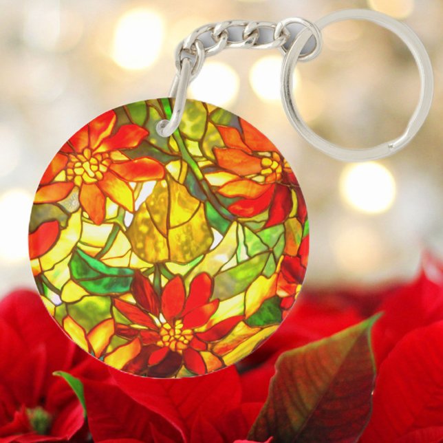 Gestaltetes Glas Poinsettia Blume Tiffany Schlüsselanhänger (Von Creator hochgeladen)