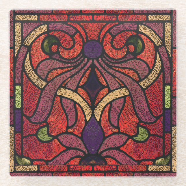 Gestaltetes Glas-Rollen-Design in Crimson und Gold Glasuntersetzer (Vorderseite)