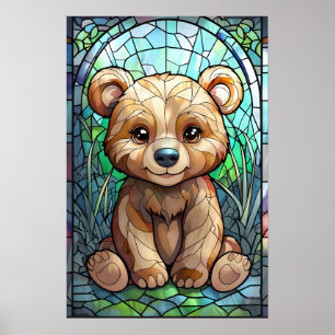 Gestaltetes Glasbären-Kürbisplakat - Holz-Kinderzi Poster