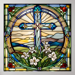 Gestaltetes Glass Look Osterkreuz DownloadDesign Poster
