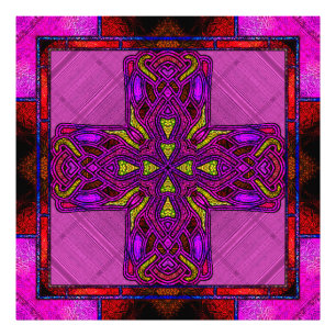 Gestaltetes Keltisches Kreuz in rosa und Lila Fotodruck