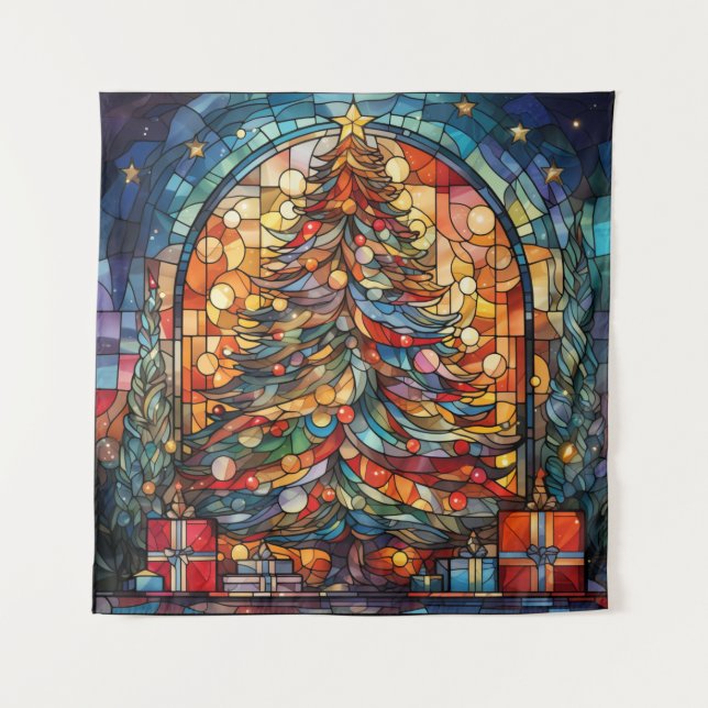 Gestaltetes Weihnachtsbaum aus Glas Wandteppich (Vorderseite)