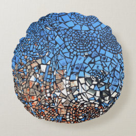 Gestalttes Glas sieht mosaik abstrakt blau braun a Rundes Kissen