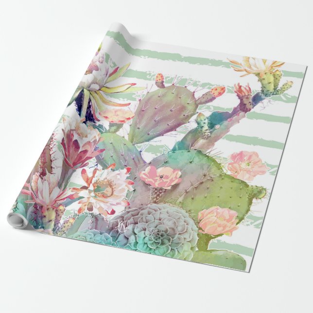 Gestaltung der Aquarellfarben-Kakteen-Streifen Geschenkpapier (Ungerollt)