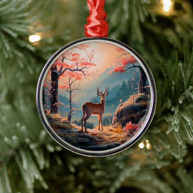Gestaltung der Hirschwaldszene im Herbst Ornament Aus Metall (Baum)