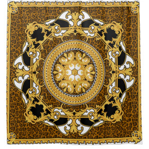 Gestaltung des Seidenschals mit Tierdruck und Gold Duschvorhang