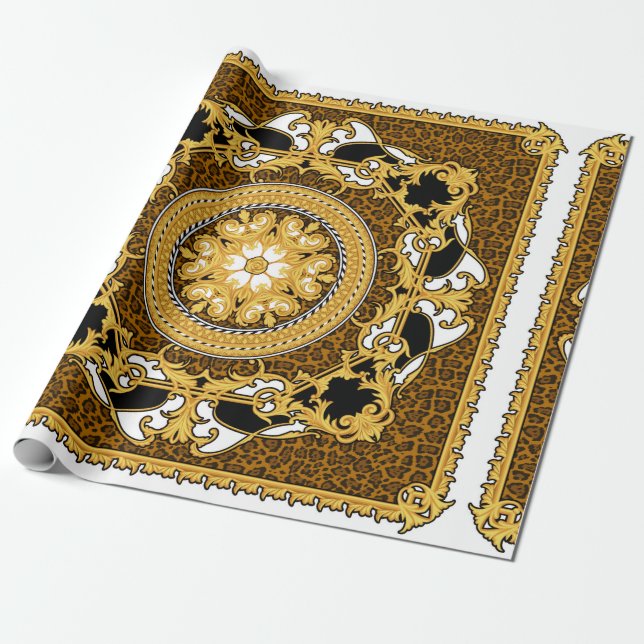 Gestaltung des Seidenschals mit Tierdruck und Gold Geschenkpapier (Ungerollt)