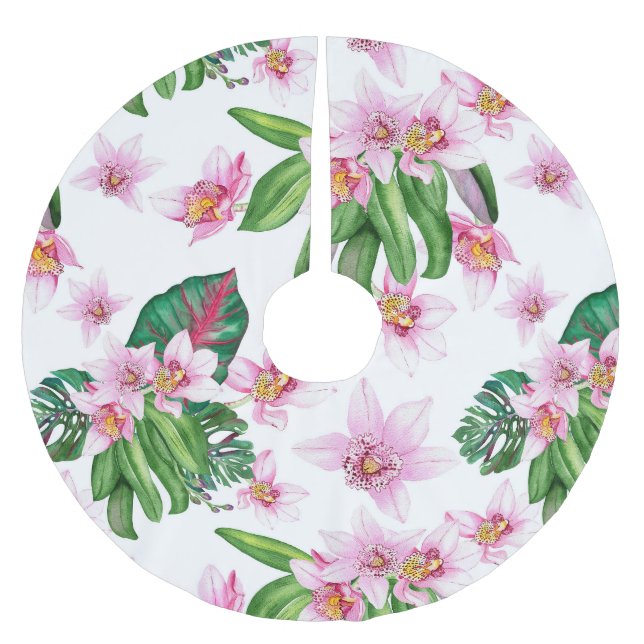 Gestaltung von Aquarellorchideen 30 Polyester Weihnachtsbaumdecke (Vorderseite)