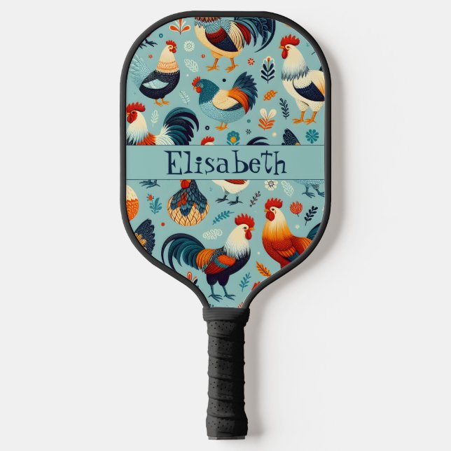 Gestaltung von Hühnern und Rastern Pickleball Schläger (Vorderseite)