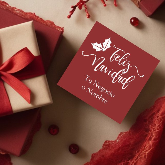 Gestaltung von Typografie frohes Weihnachten und Gummistempel (Spanish Feliz Navidad Quote Holly Branches Rubber Stamp.)