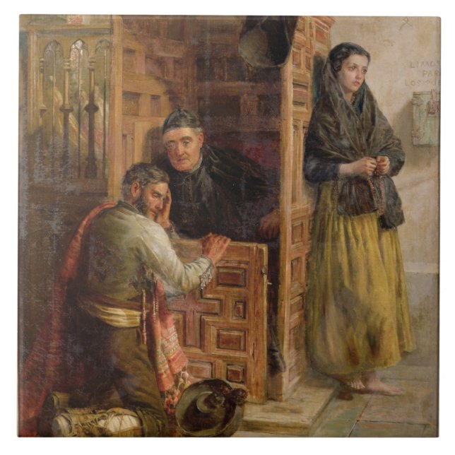 Geständnis, 1862 (Öl auf Leinwand) Fliese (Vorderseite)