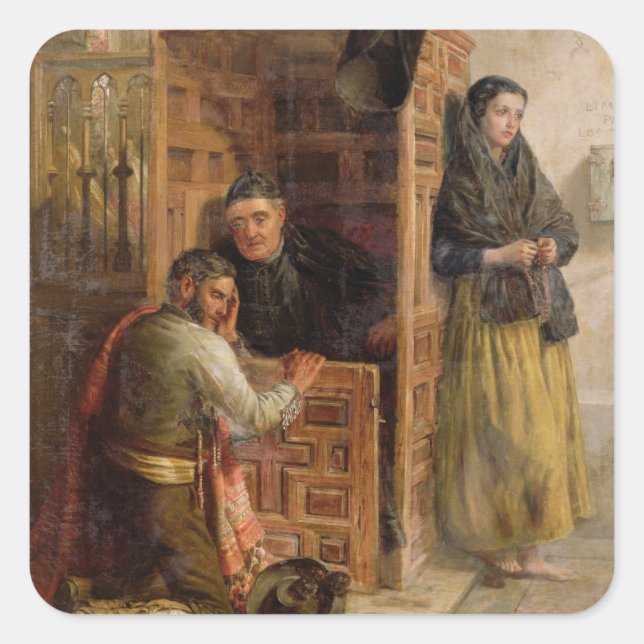 Geständnis, 1862 (Öl auf Leinwand) Quadratischer Aufkleber (Vorderseite)
