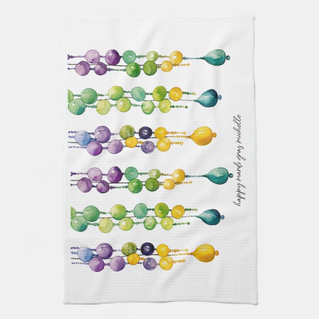 Gestänge von Mardi Gras Beads in Wasserfarbe Geschirrtuch (Vertikal)